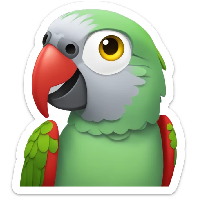 grey-green parrot, grey body with yellow head and green chest and red eyes sticker
