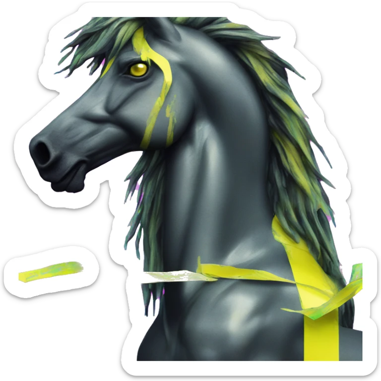.Zombie_ Vaporwave black holographic oilslick zombie unicorn yellow caution tape graffiti Pegasus  sticker
