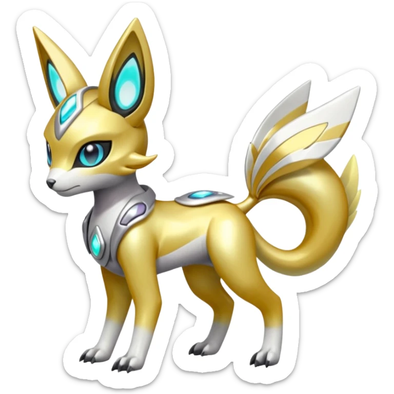 Glowing futuristic cyber-Meloetta-Renamon-Protogen-Palkia-hybrid-fusion-Fakémon-creature, full body sticker