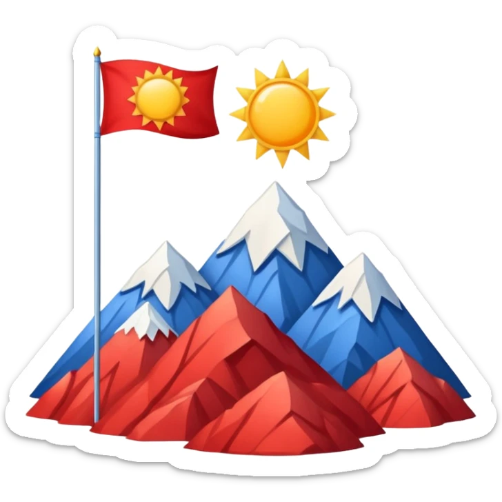 A blue , white and red flag With three mountain and a sun and ⚖️ in the upper part of mountains sticker
