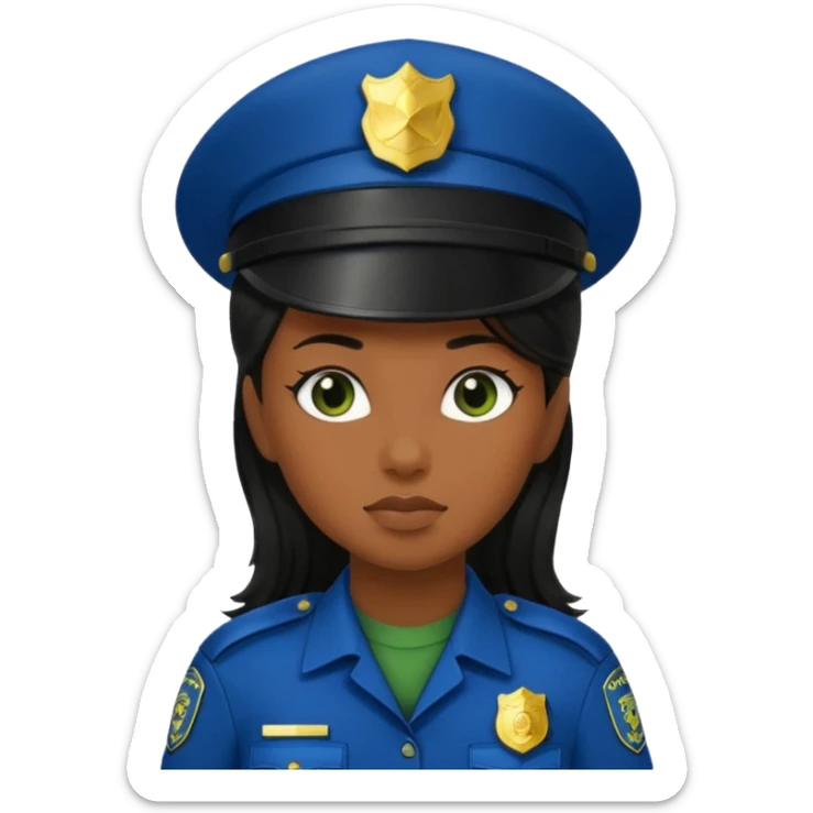Female POLICE IN green, long black hair, brown skin sticker