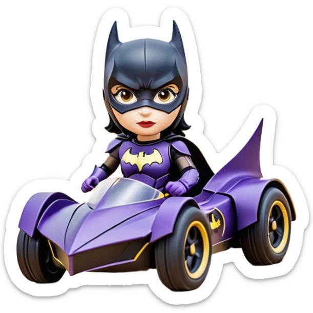 I:16 scale racing sexy fitted Batgirl’s buxom attractively armored midnight-colored tight outfit tv series style dark knight stealthy accurate sporty safe plush deluxe off-road pursuit drifting prototype car (black hair, driving aggressively) rally vehicle  sticker