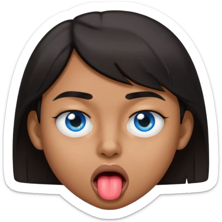 Quelqun de brun au yeux bleu qui tire la langue sur le coter de la bouche et regarde mal sticker