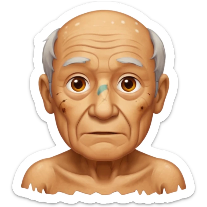 AN OLD MAN FULL OF BURNED MARKS BECAUSE OF COOKING OIL BUT ITS ON HIS BODY NOT FACE sticker