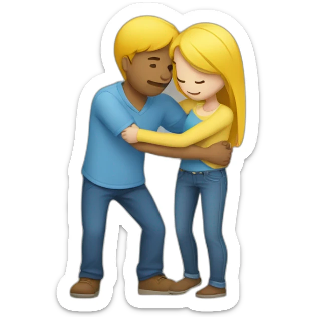 Lovers hug ( white girl wear blue shirt , white man wear yelow shirt ) sticker