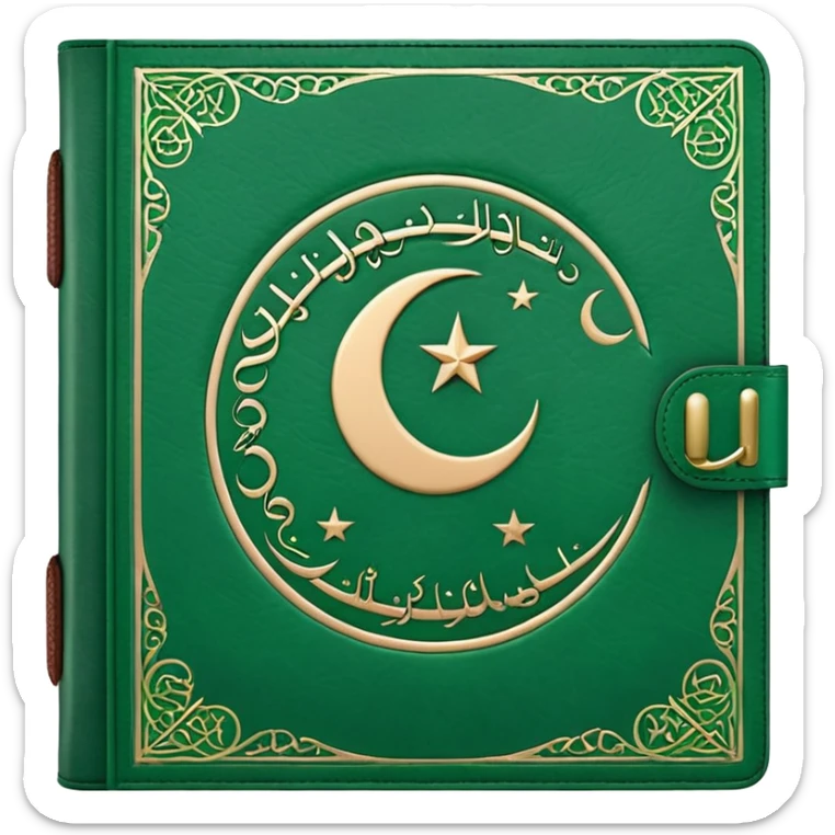 Closed Quran with the Islamic Symbol on it (moon and star) green from left to right sticker