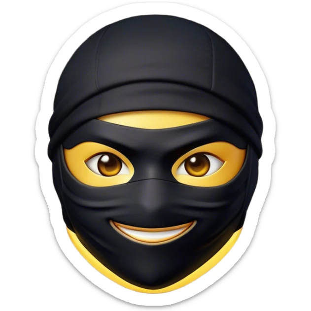 Clash of Clans aesthetic Playful Ninja Portrait Emoji, Head tilted with a sly, cheeky grin and twinkling eyes visible under a stylish mask, featuring a compact, nimble build in streamlined dark attire, his natural skin tone adding realism, Simplified yet irresistibly charming features, highly detailed, glowing with a warm, mysterious glow, high shine, spirited and lively, stylized with a touch of whimsical stealth, soft glowing outline, capturing the essence of a playful ninja exuding friendly covert energy! sticker
