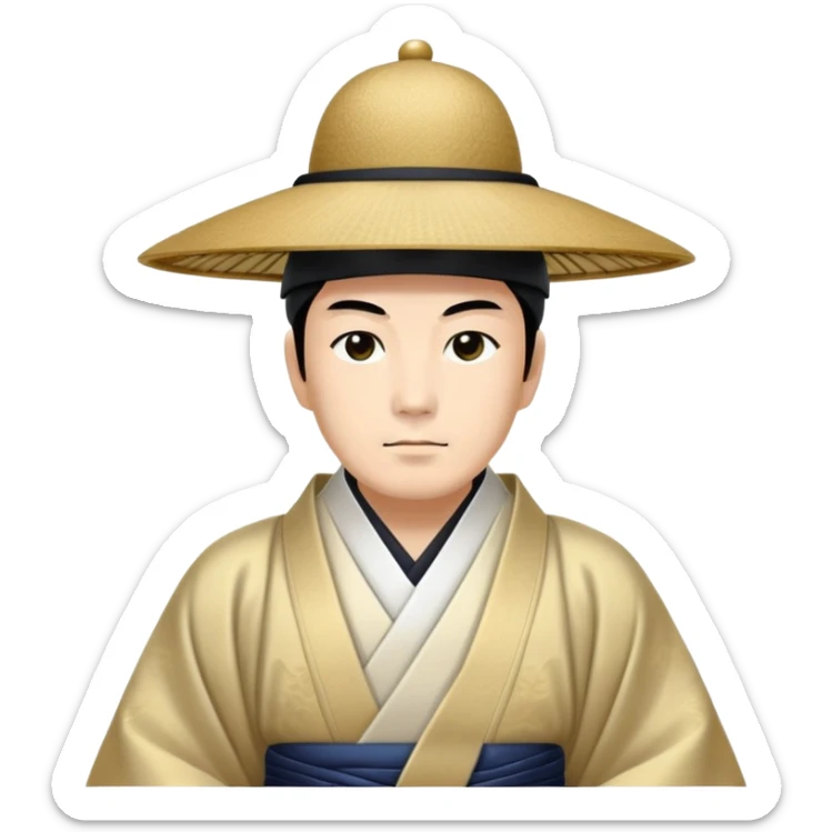 Japanese emperor in Edo period attire, ho robe and kanmuri hat, dignified expression sticker