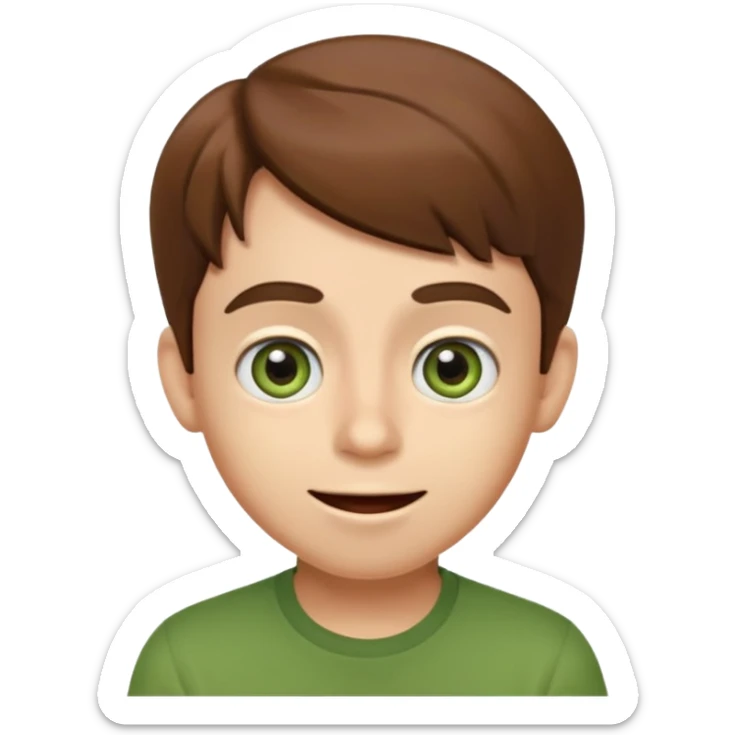 surprised emoji character of MatPat, wide eyes, brown hair, green shirt sticker