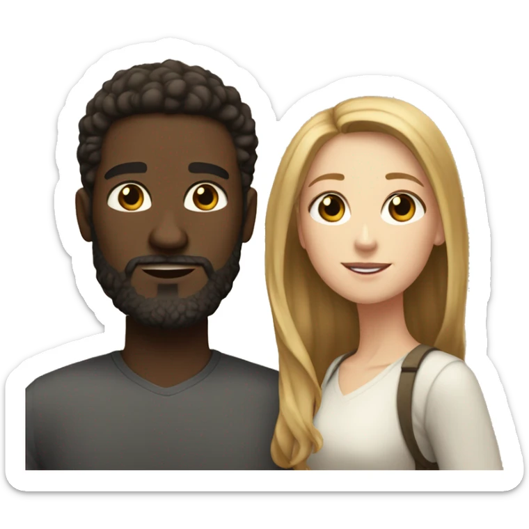 Dark skinned man with beard and a white girl with long light brown hair couple sticker
