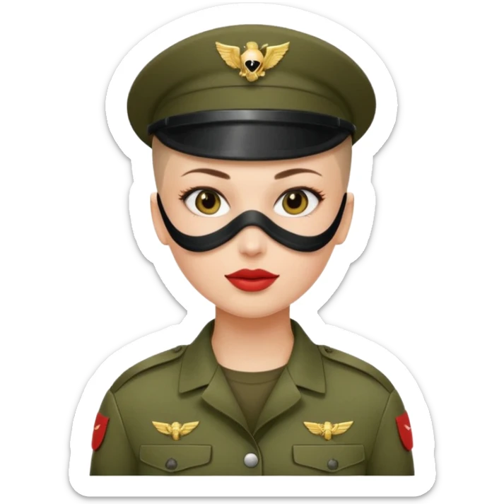 woman soldier with hair style wearing mouth mask sticker