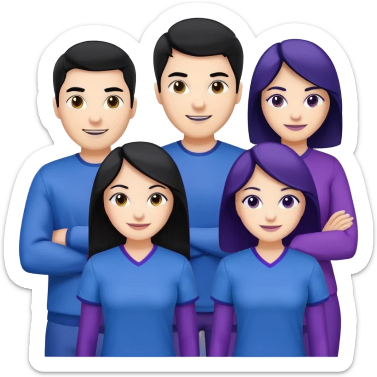 4people 2 men and 2 women. with black hair and white skin. ready to create a team. with blue and purple clothes sticker