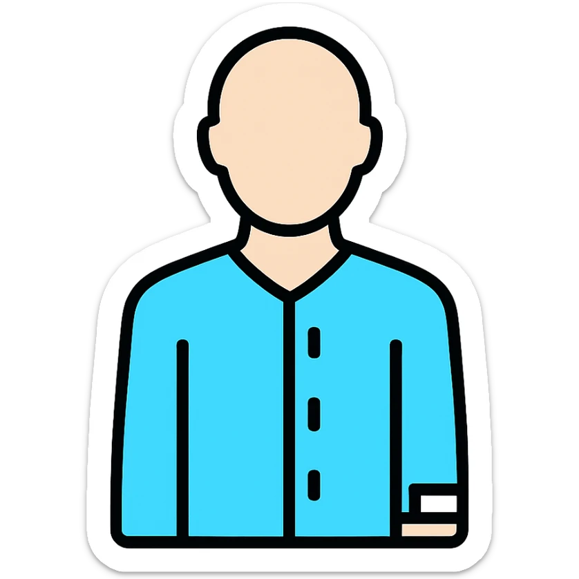 clean and modern Discord role icon for a psychiatric clinic patient, adult silhouette in #6fe8f3 pajamas, subtle hospital wristband, professional and simple style, no 3D or cartoon look sticker
