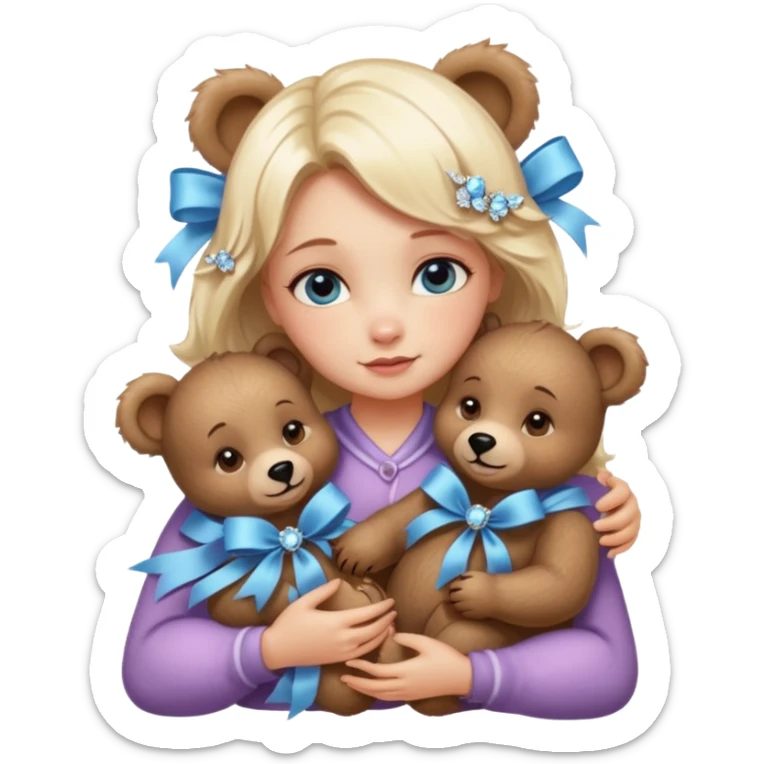 woman hugging baby bears with ribbons and crystals sticker