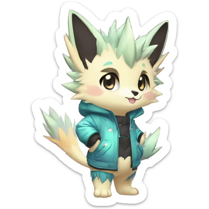 Anthro Scalie Spiky Cool Edgy Magical Shiny Colorful Pastel Sparkle Kemono-style Chibi Fantasy-Animal-Fakémon-Pokémon-Hybrid Fur Sona Aesthetic Full Body sticker