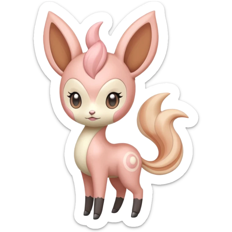 Pastel Pink-Peach Soft-Cream Rosy-Glossed Cute Round Meloetta-Trico-hybrid-Pokémon-animal-creature (full body) sticker