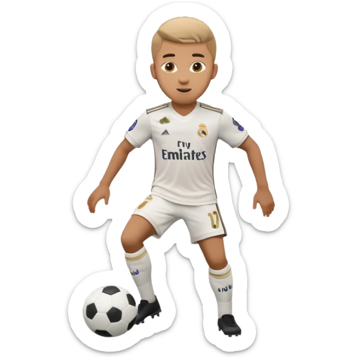Jude Bellingham, English footballer, dribbling a soccer ball, in Real Madrid kit, emoji style sticker