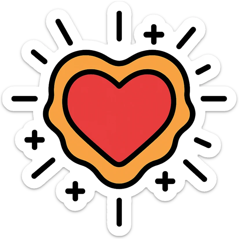 the concept of life, shown as a glowing heart surrounded by energy, modern icon style sticker