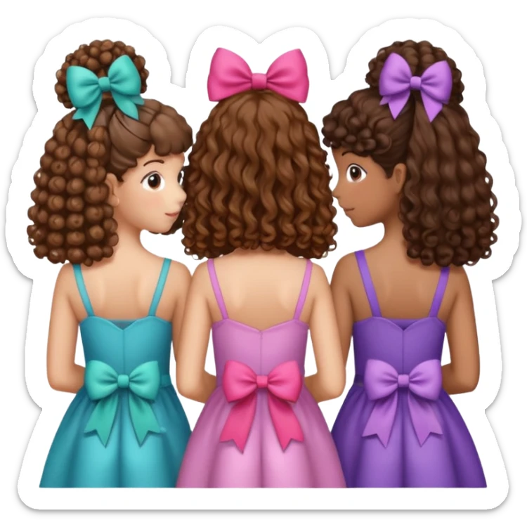 5 besties side by side from behind 2 girls with curly hair and the rest straight hair with bows in their hair sticker