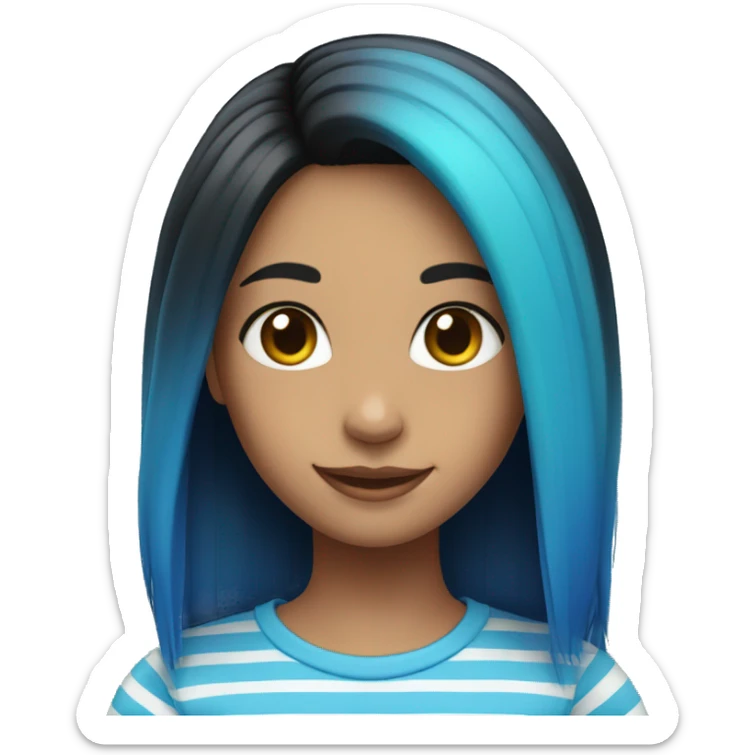 smiling girl in striped shirt, black hair with blue ombré hair  sticker