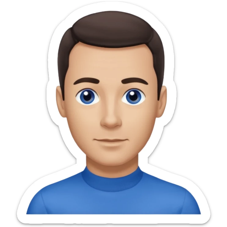 Anthony Wiggle of The Wiggles with light skin, dark brown hair, blue eyes, blue skivvy shirt sticker