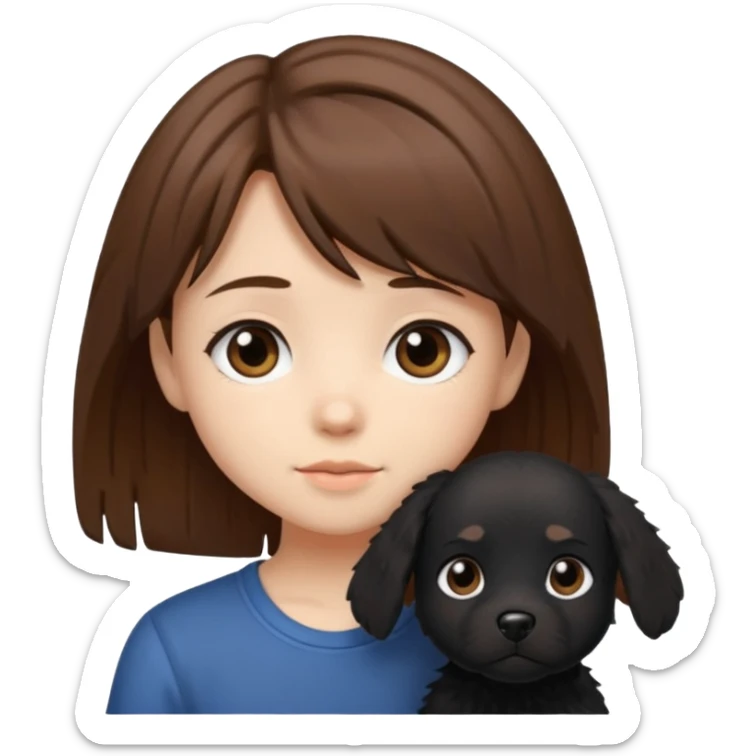 chibi teen with brown hair and her BLAck dog whos scruffy sticker