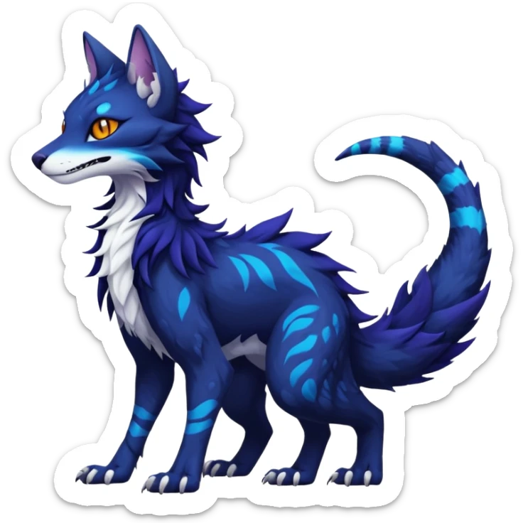 Kawaii dark edgy fantasy feline-vernid-sergal-fursona animal creature with a tufted tail full body with intricate markings  sticker