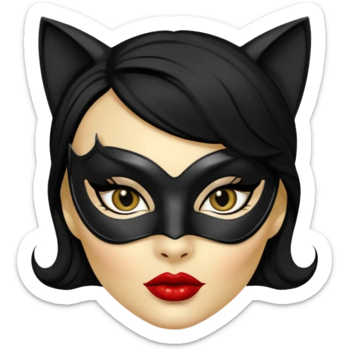 Cat woman goldish skin black eyes with black eyeliner dark hair big lips  sticker