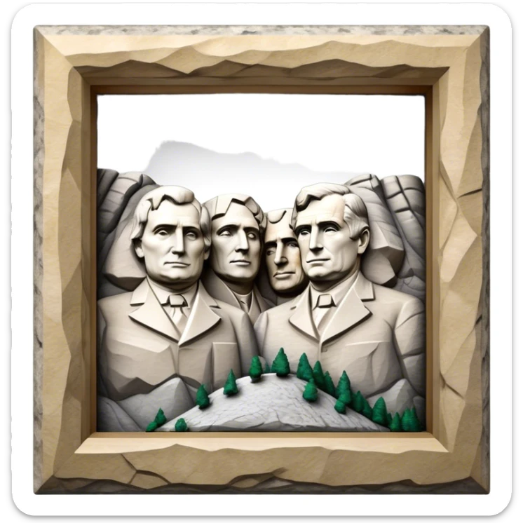 Cinematic Realistic Mount Rushmore Landmark Emoji, featuring the carved faces of four U.S. presidents, etched into the granite mountainside with dramatic lighting accentuating the rock textures. sticker