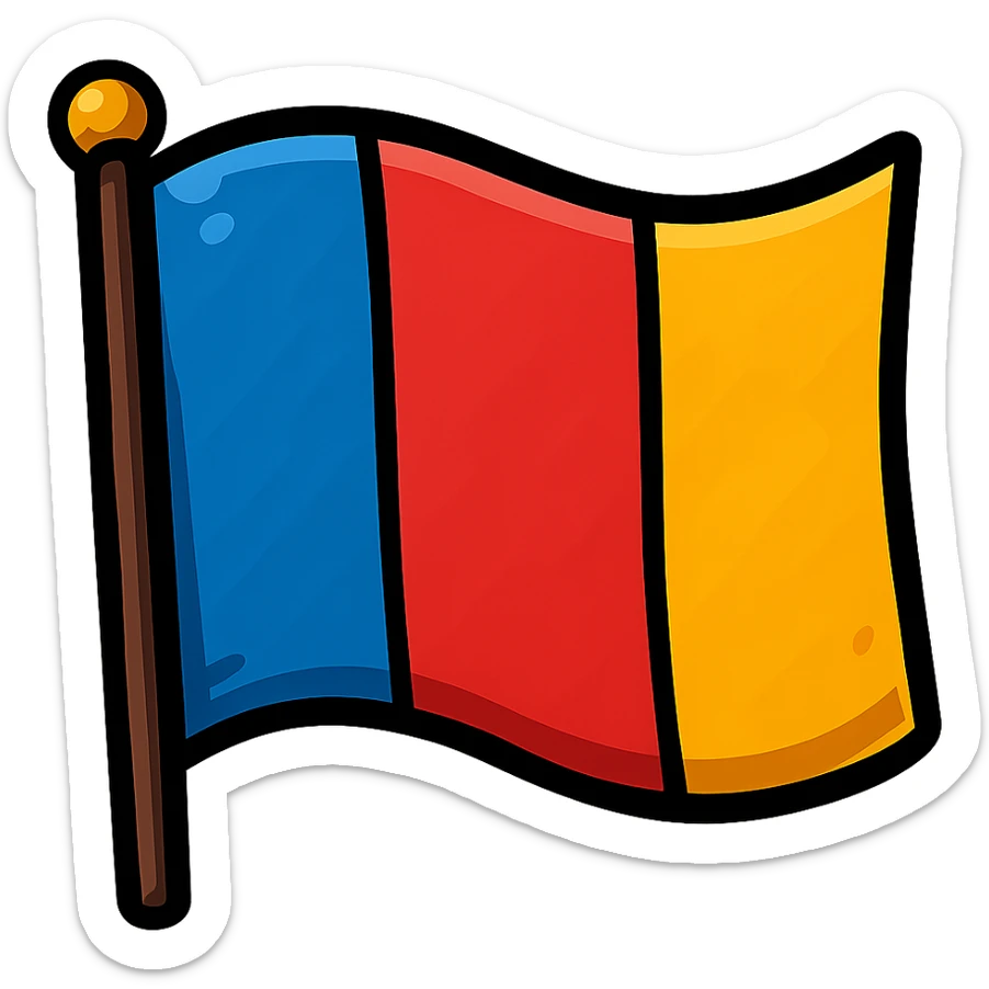 flag with three vertical bands: blue, red, and yellow, vibrant style, no text sticker