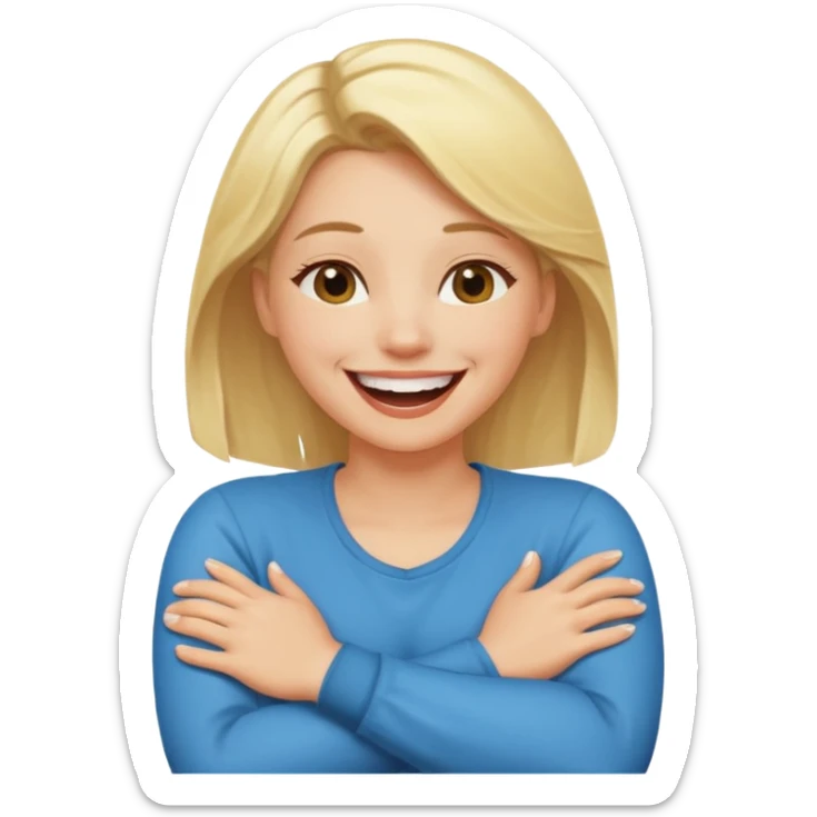  Blonde Women crossed arms around his neck laughing  sticker