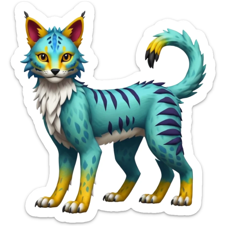 Colorful tropical edgy Lynx-Trico-Sergal-Wolf-Vernid-Fakémon-Pokémon-creature (full body) sticker