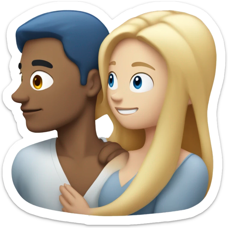 White Man with long hair and blue eyes hugging a white red hair woman sticker