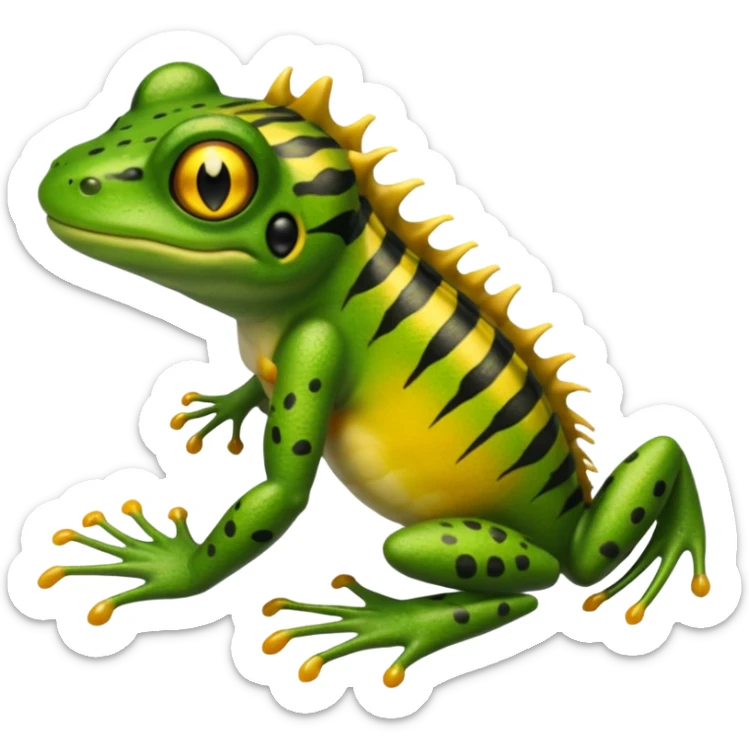 Frog with tiger body and scorpion tail and with mullet(funk)back hair hairstyle sticker