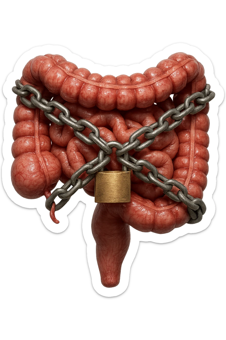 INTESTINO UMANO ANATOMICO REALISTICO CHIUSO DA CATENA TUTTA INTORNO E LUCCHETTO, IPERREALISTICO 4K sticker