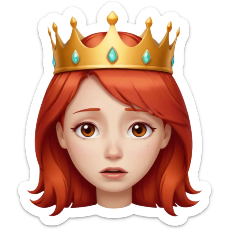 Beautiful lady crying tears can see shoulders red hair and crown on her head sticker