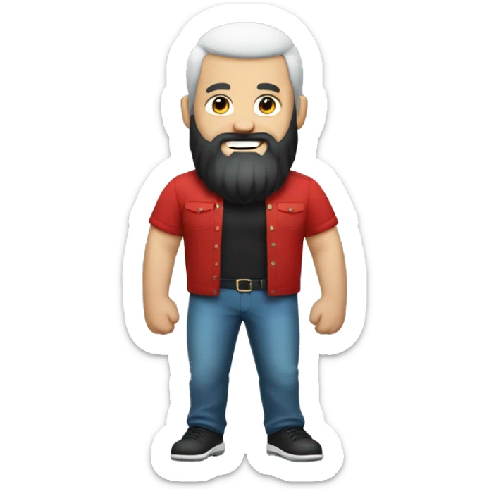 FULL BODY WHITE CHARACTER WITH BLACK BEARD AND HAIR, MEMOJI STYLE, RED SHIRT WITH HAND AND THUMB UP sticker