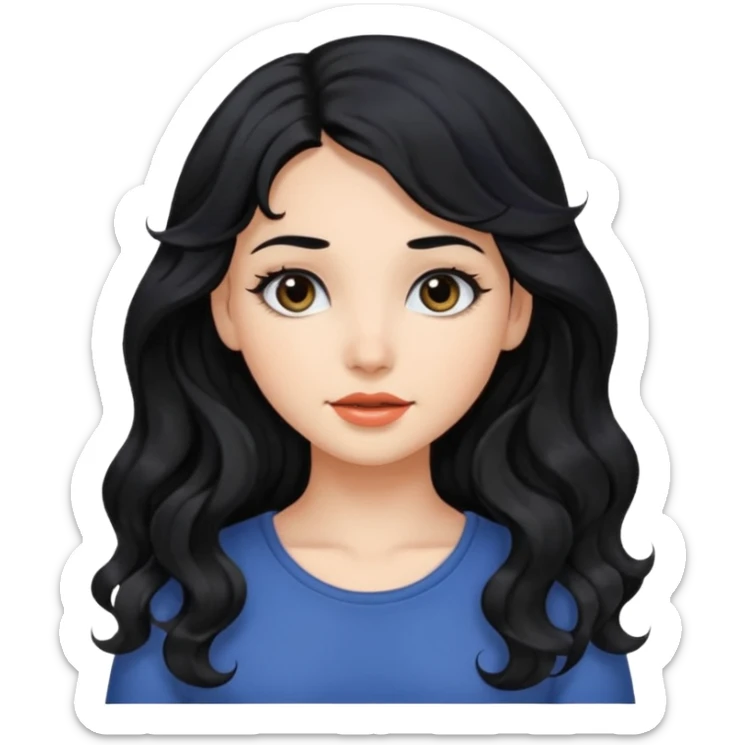 Beautiful girl,Black hair,wavy hair，long hair,Black eyes  sticker