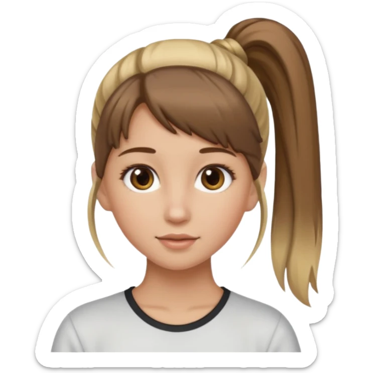 a brown haired girl with blonde highlights in a high ponytail but make her really pretty sticker