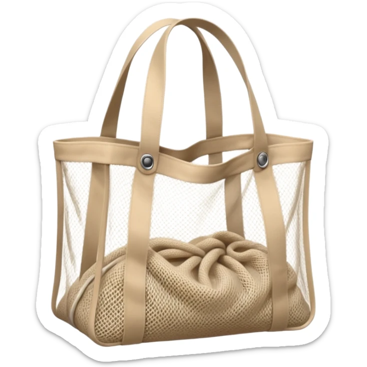 net bag,  mesh storage bag, tote bag, used for shopping, it has two knited handles as bag itself, it is empty inside of it just the shape of the bag sticker