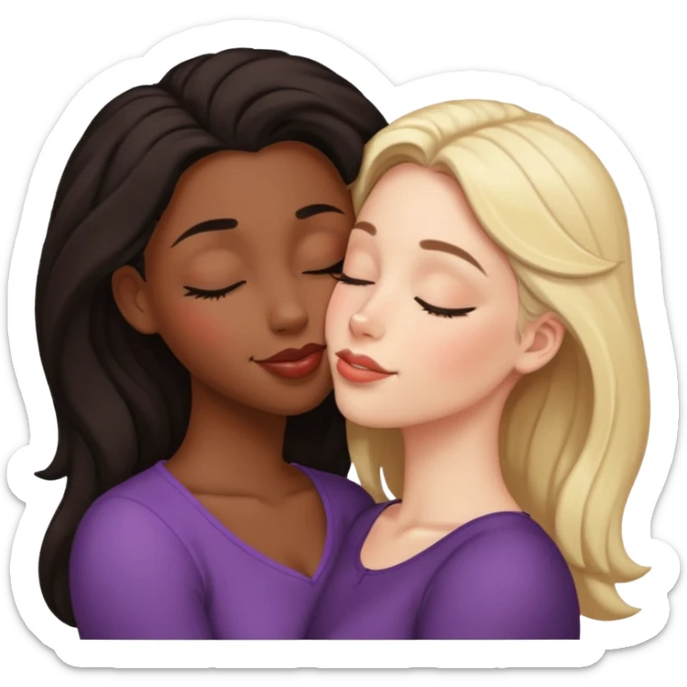 black girl white girl kissing sensual with eyes closed sticker