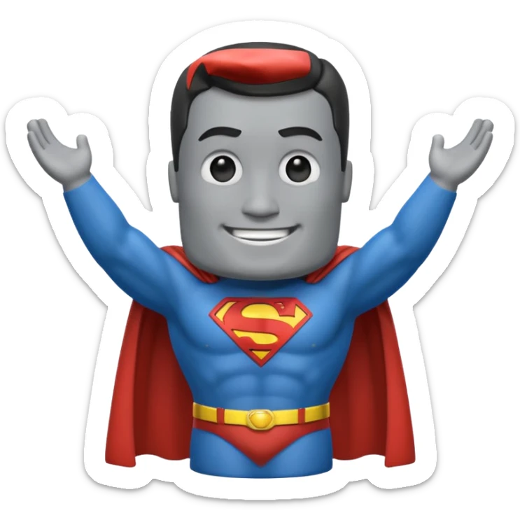a moai emoji with a superman cape with the original face or the moat emoji sticker