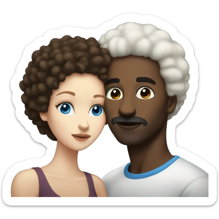 Black man with short Afro kissing brunette white woman with blue eyes sticker