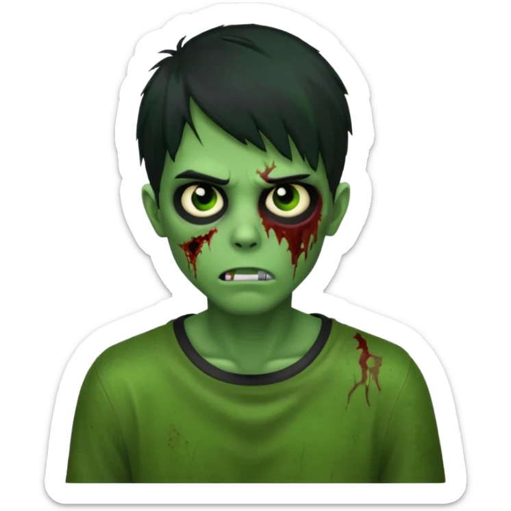 crie um emoji de zumbi homen com o cabelo de emo de anime grande cobrindo o rosto assim🧟 sticker