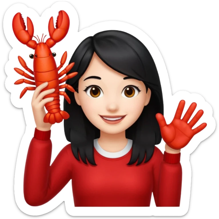 a lobster claw high five a girl with black hair emoji sticker