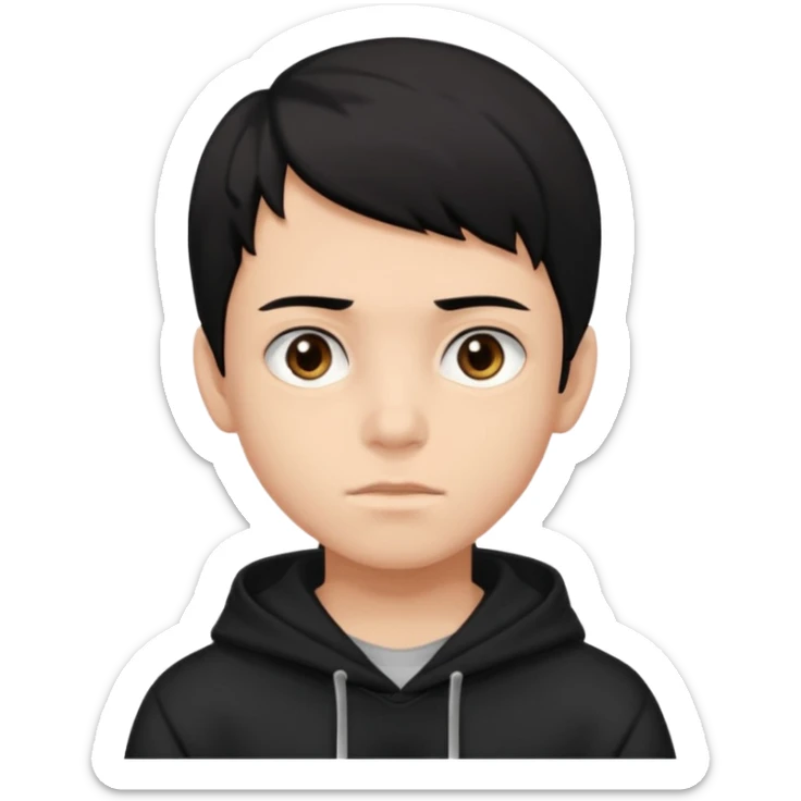 Chłopak ciemno brązowe oczy czarne włosy bluza czarna i taki bardziej żeby wyglądał na 18 latka sticker
