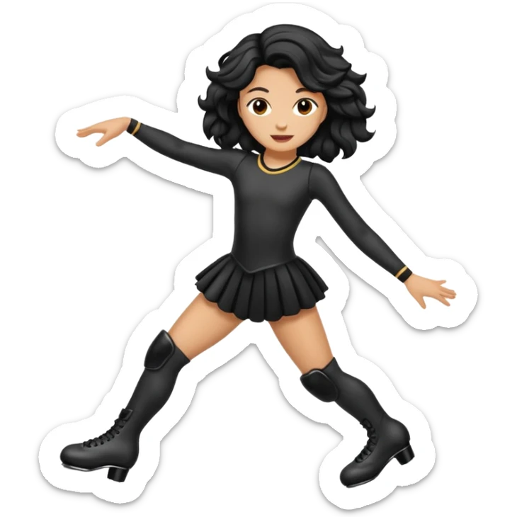 una patinadora con pelo negro largo y ondulado en las puntas con un mallot muy bonito patinando sticker