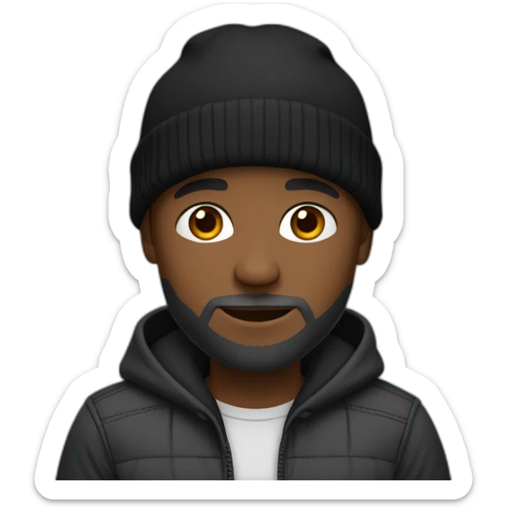 african american male with medium toned skin, wearing a black beanie.  He also has a stubbly, short gray beard sticker