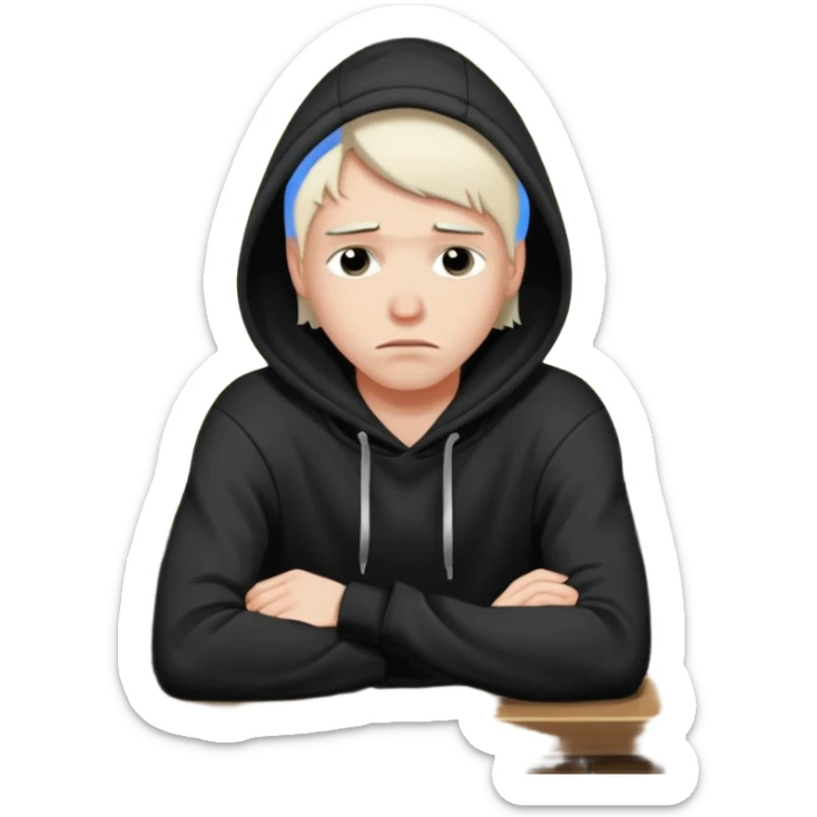 Caucasian in black hoodie sitting sad at bar leaning on arm sticker