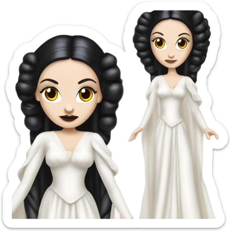 Tall realistic face Morticia Addams as Princess Leia in ruffled white-pearl ballet ball gown  sticker